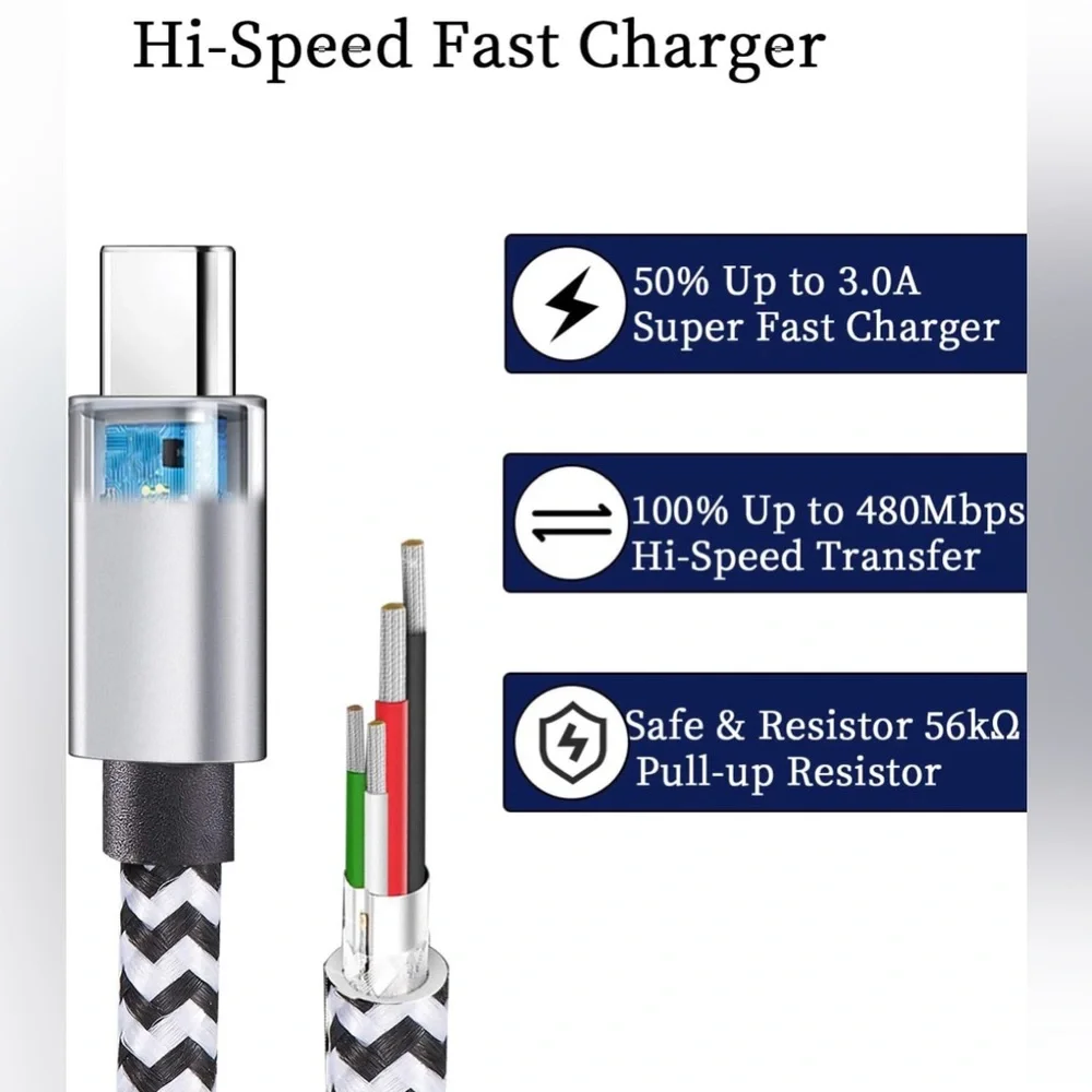 NWT 5 Pack 6 Ft USB Type C Cable Nylon Braided Fast Charging Charger